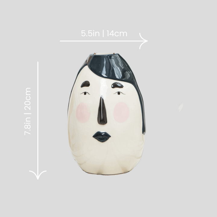 Modern artistic face motif vase - black hair