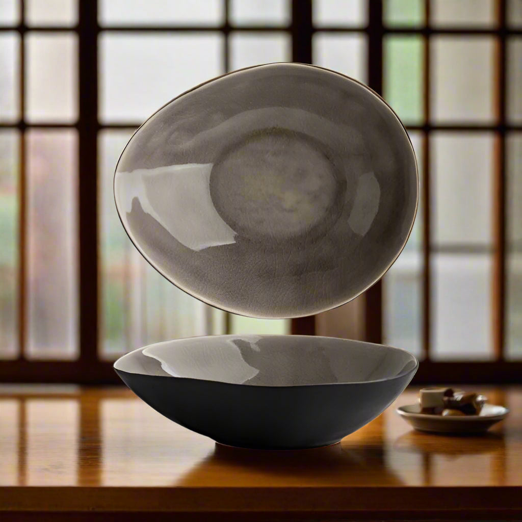 Handmade bowl with irregular shape - dark gray