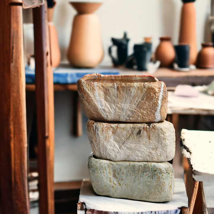 Handmade rustic and naturalistic flowerpot - Rojo Coralito stone