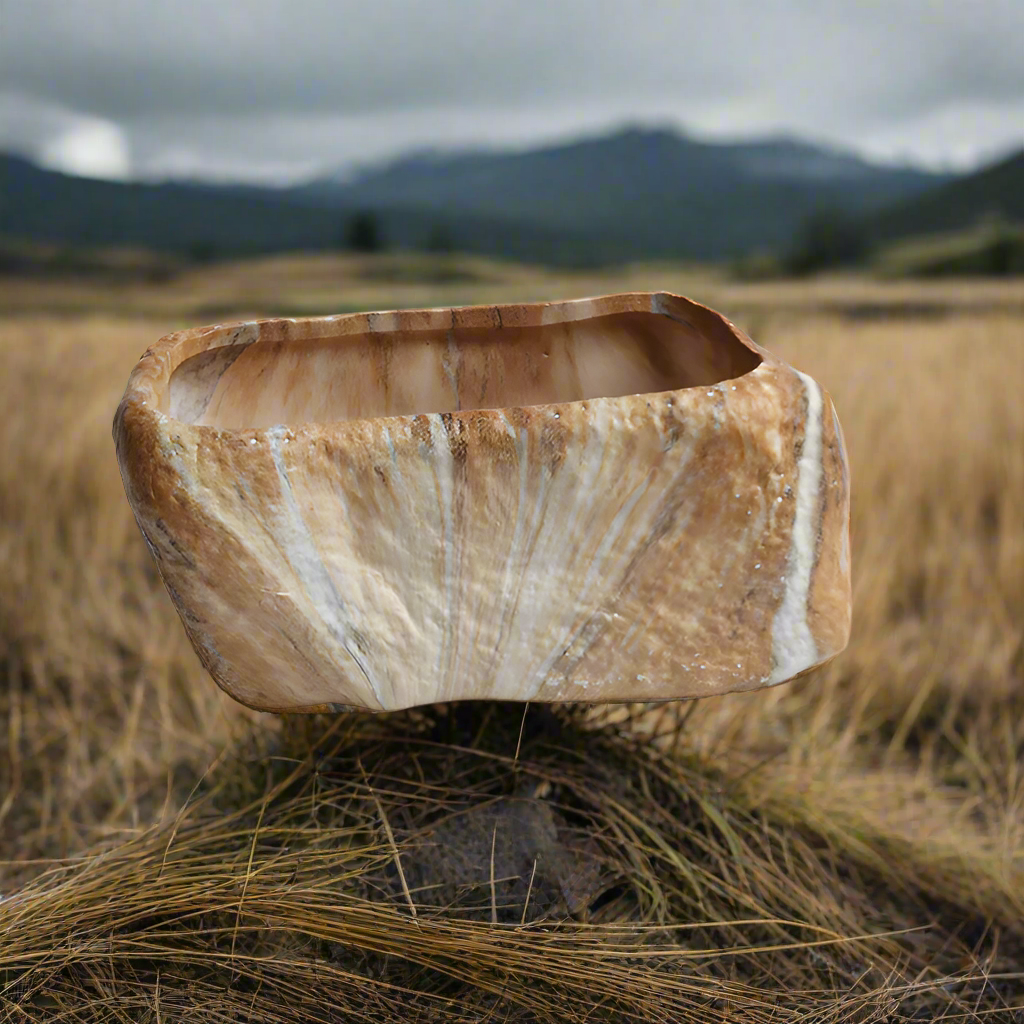 Handmade rustic and naturalistic flowerpot - Rojo Coralito stone