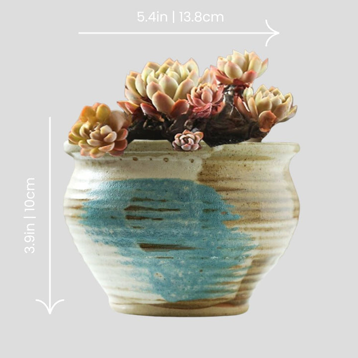 Handmade rustic blue-painted flowerpot