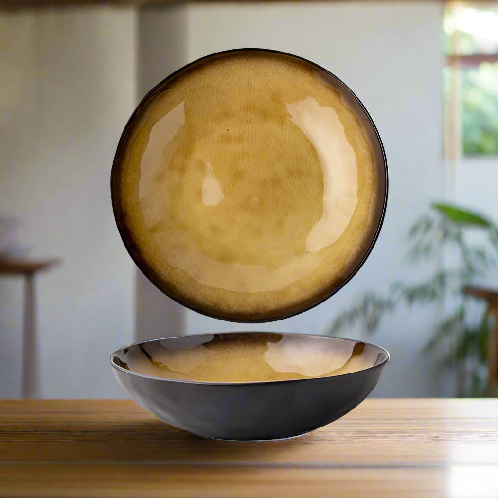 Handmade glazed salad bowl - yellow