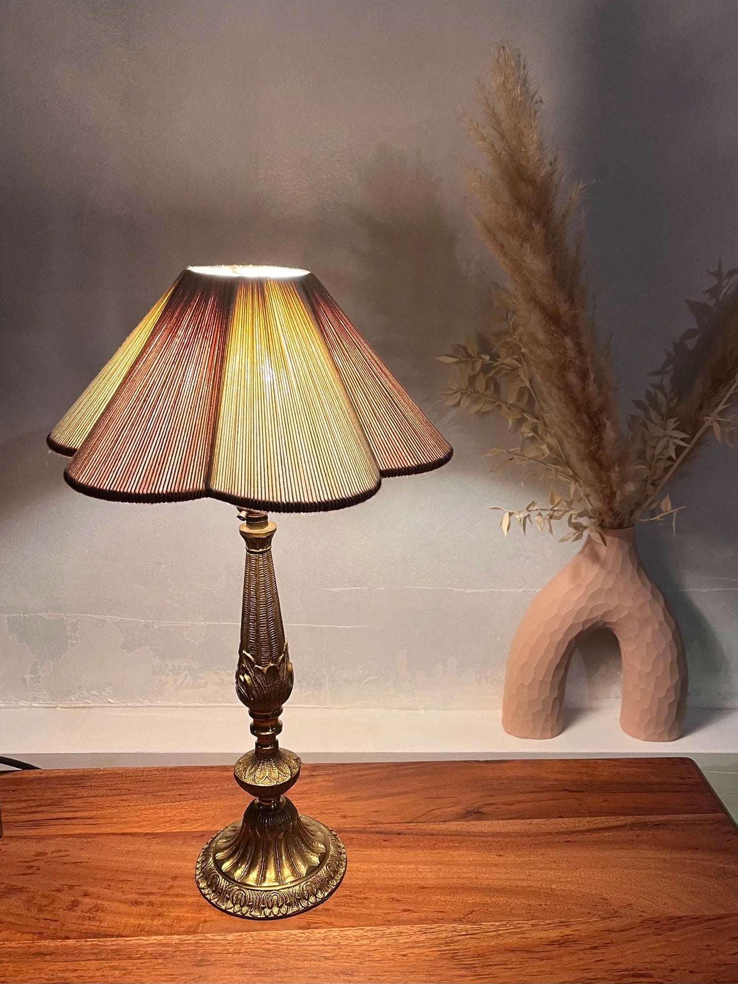 String Petal Flower Lampshade | Mocha Brown Trim