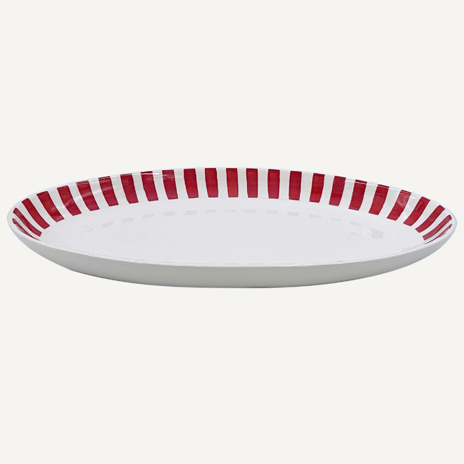 Large Red Stripes Oval Platter