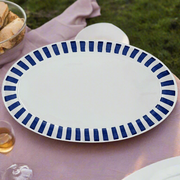 Large Navy Blue Stripes Oval Platter