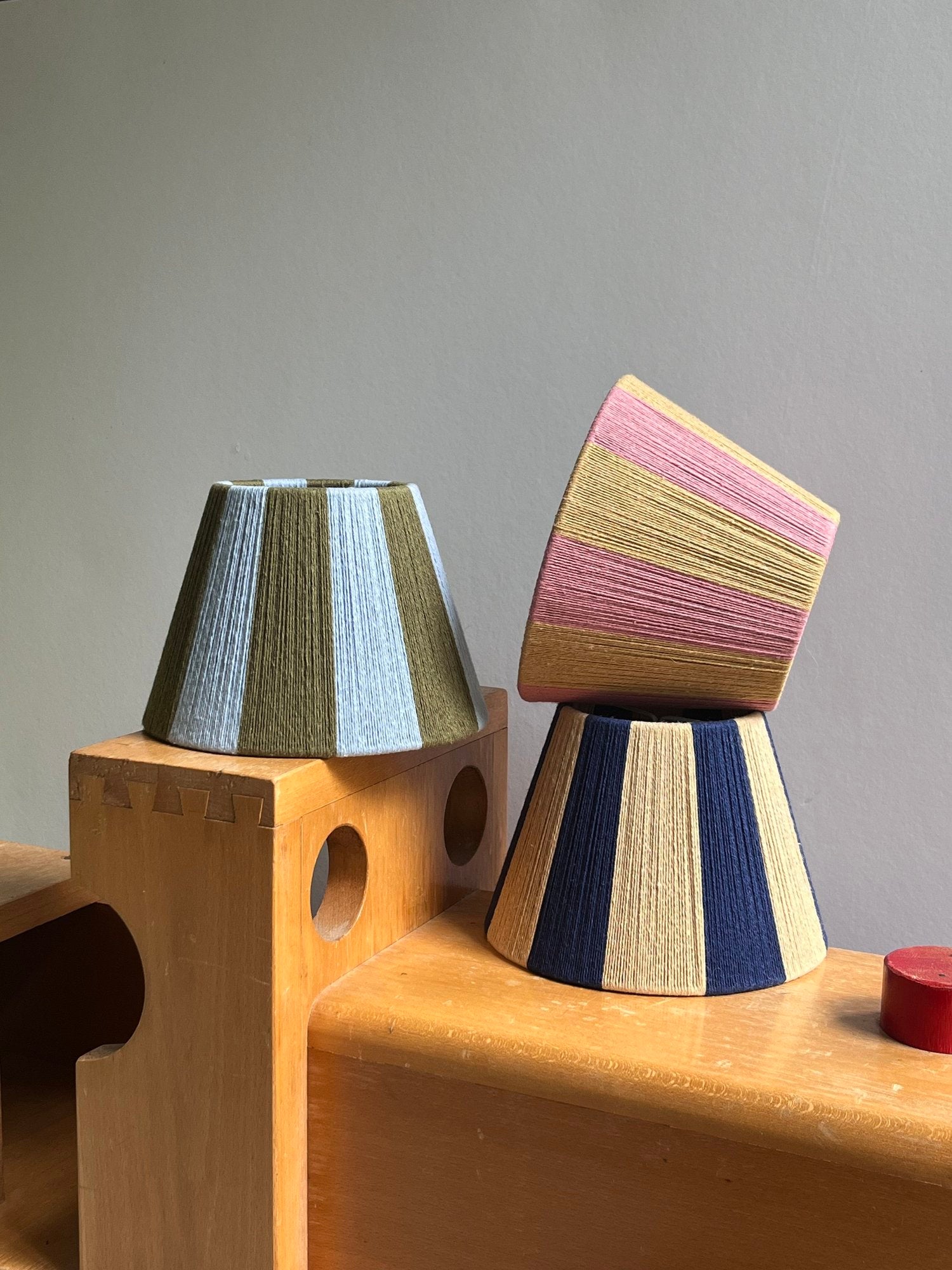 Sweet Pea | The Olive Green and Light Blue Stripe String Lampshade