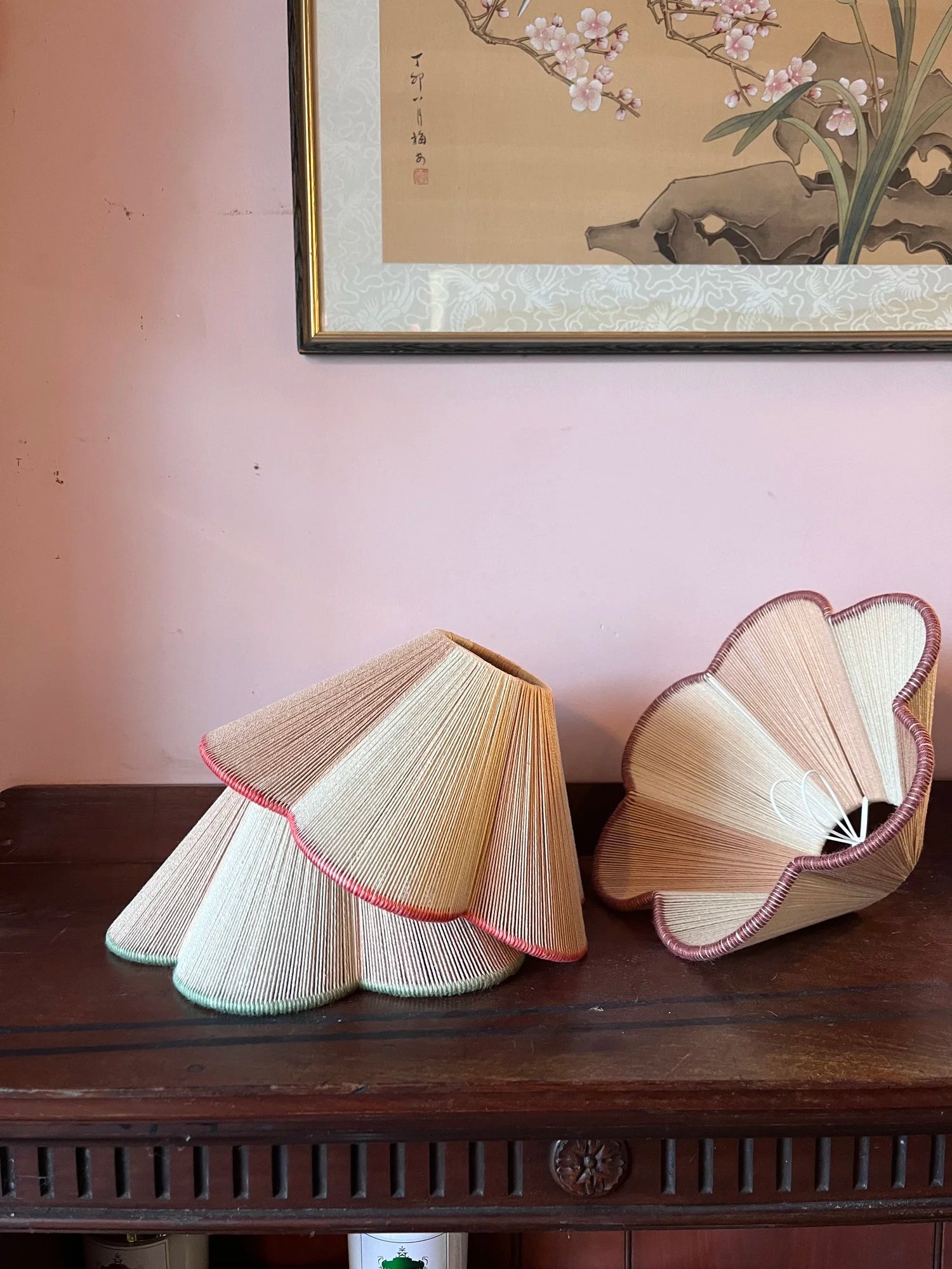 String Petal Flower Lampshade | Brick Red Trim