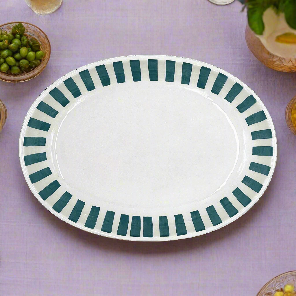 Small Green Stripes Oval Platter