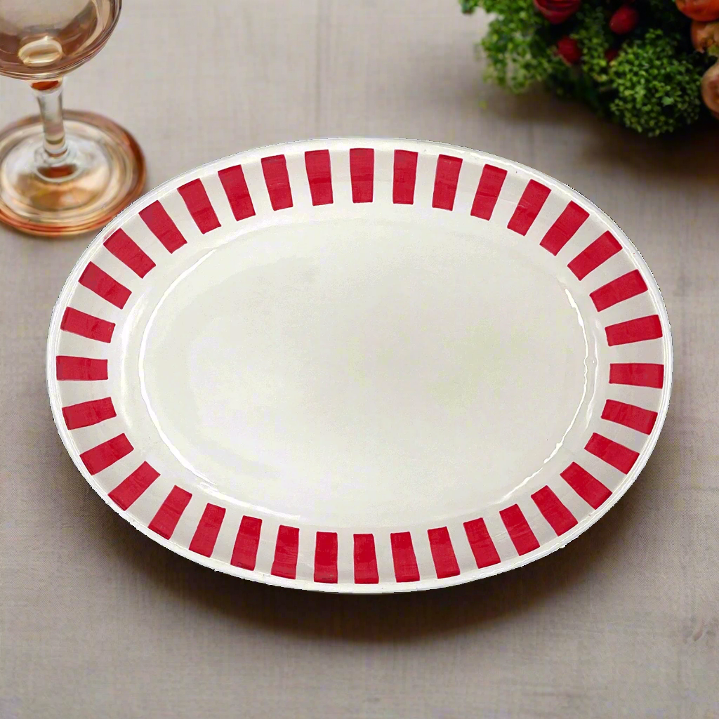 Small Red Stripes Oval Platter