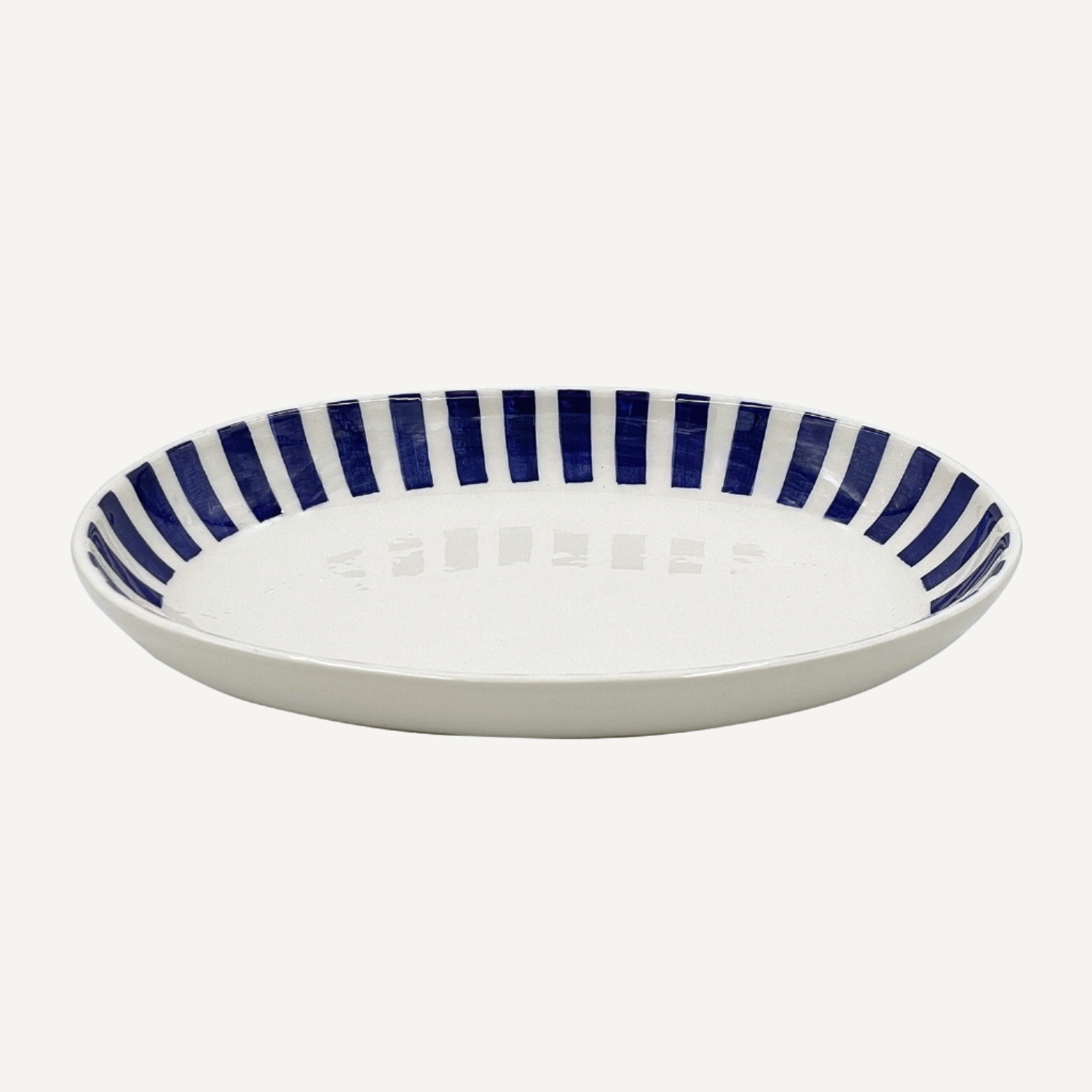 Small Navy Blue Stripes Oval Platter