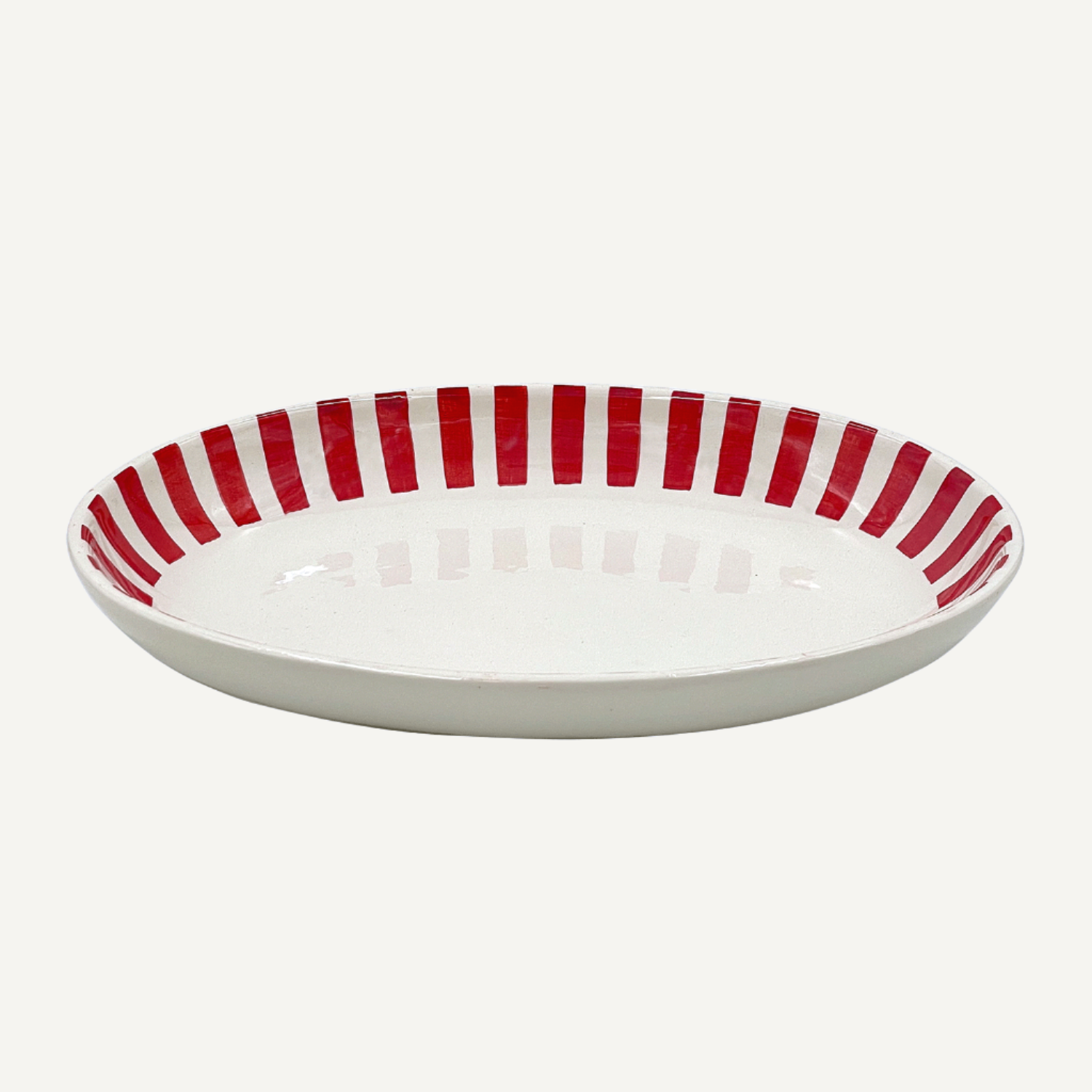 Small Red Stripes Oval Platter