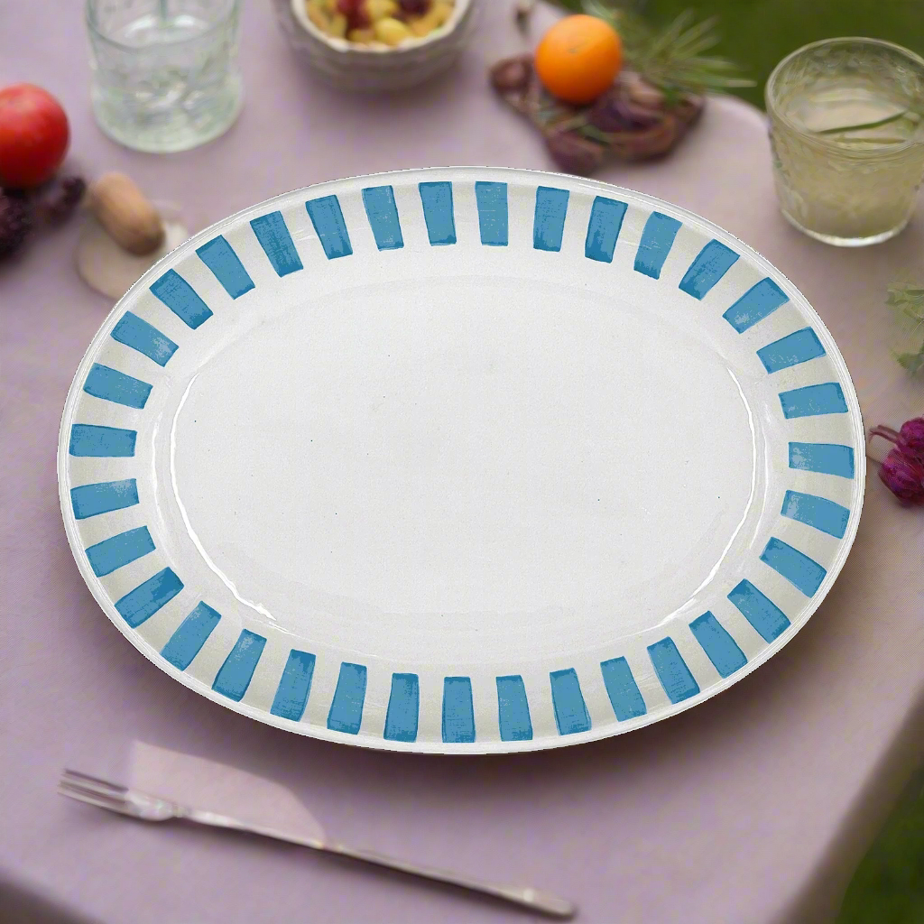 Small Light Blue Stripes Oval Platter