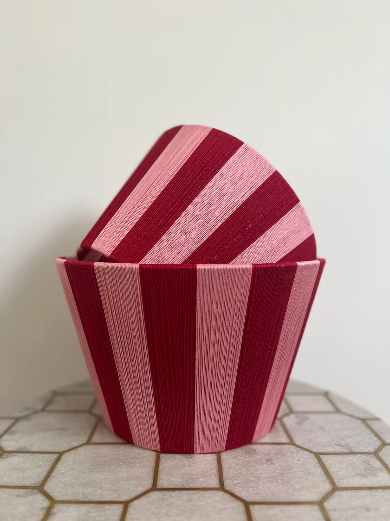 Cherry Kiss | Cherry Red and Dusty Pink Stripe String Lampshade