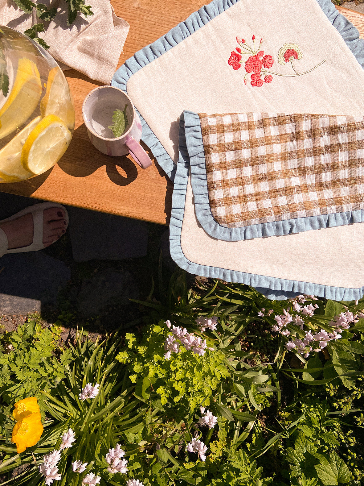 Geranium and gingham placemat