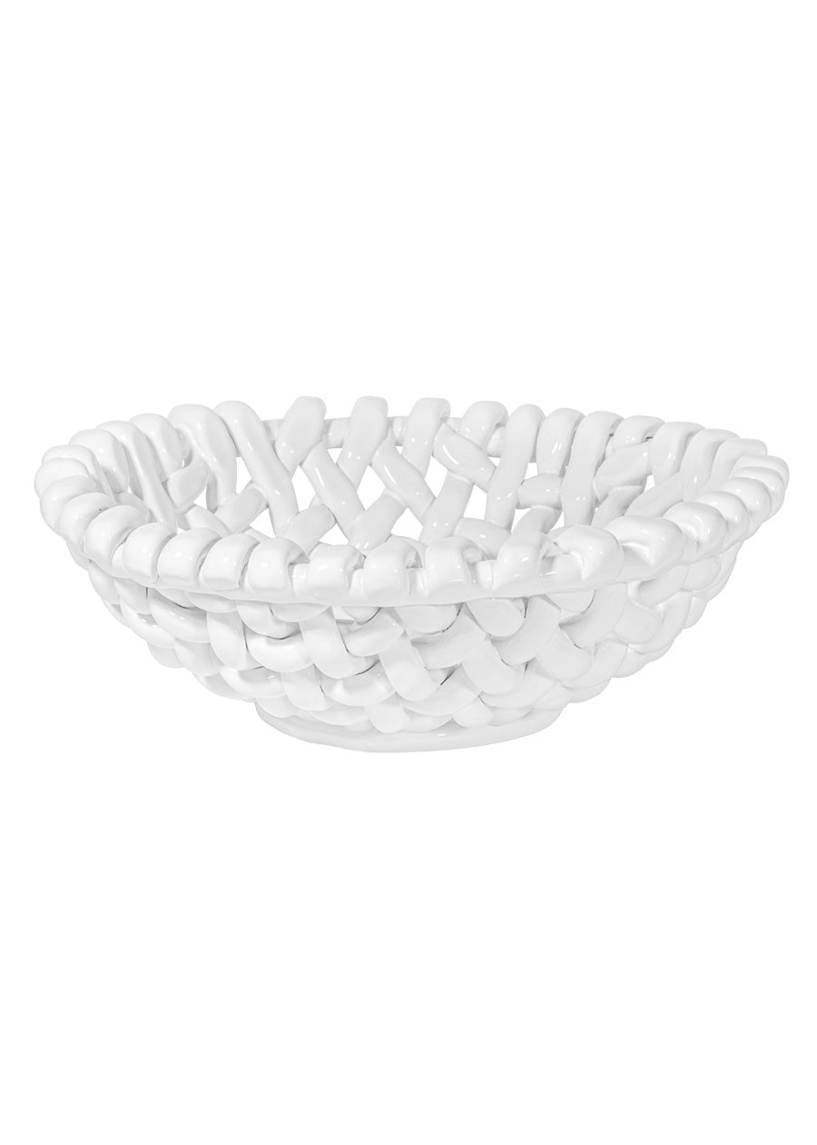 Large White Basketweave Bowl