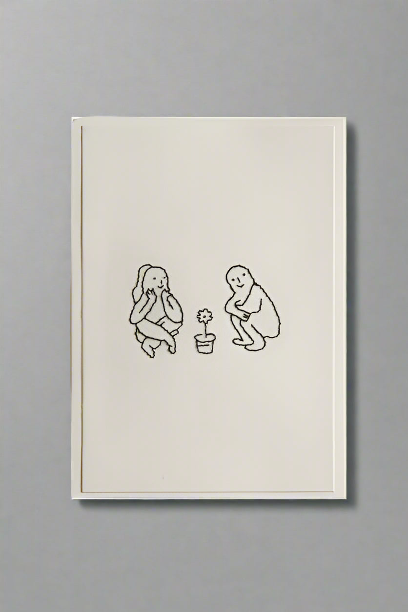 Hand Embroidered Couple with Plant Card