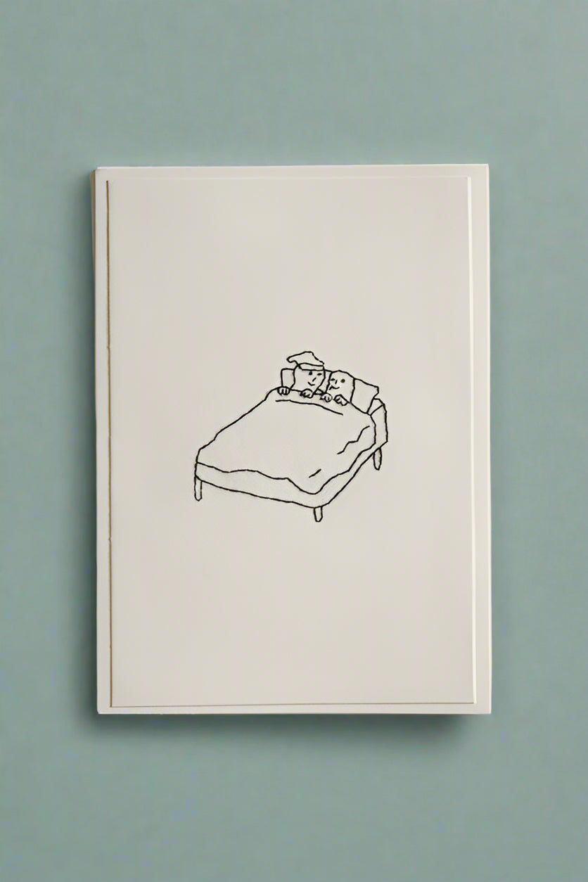 Hand Embroidered Couple in Bed Card