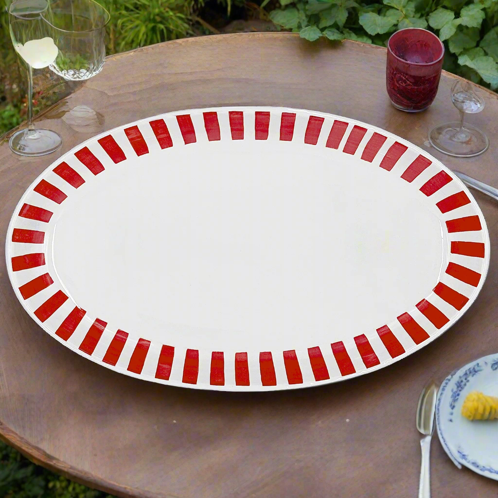 Large Red Stripes Oval Platter