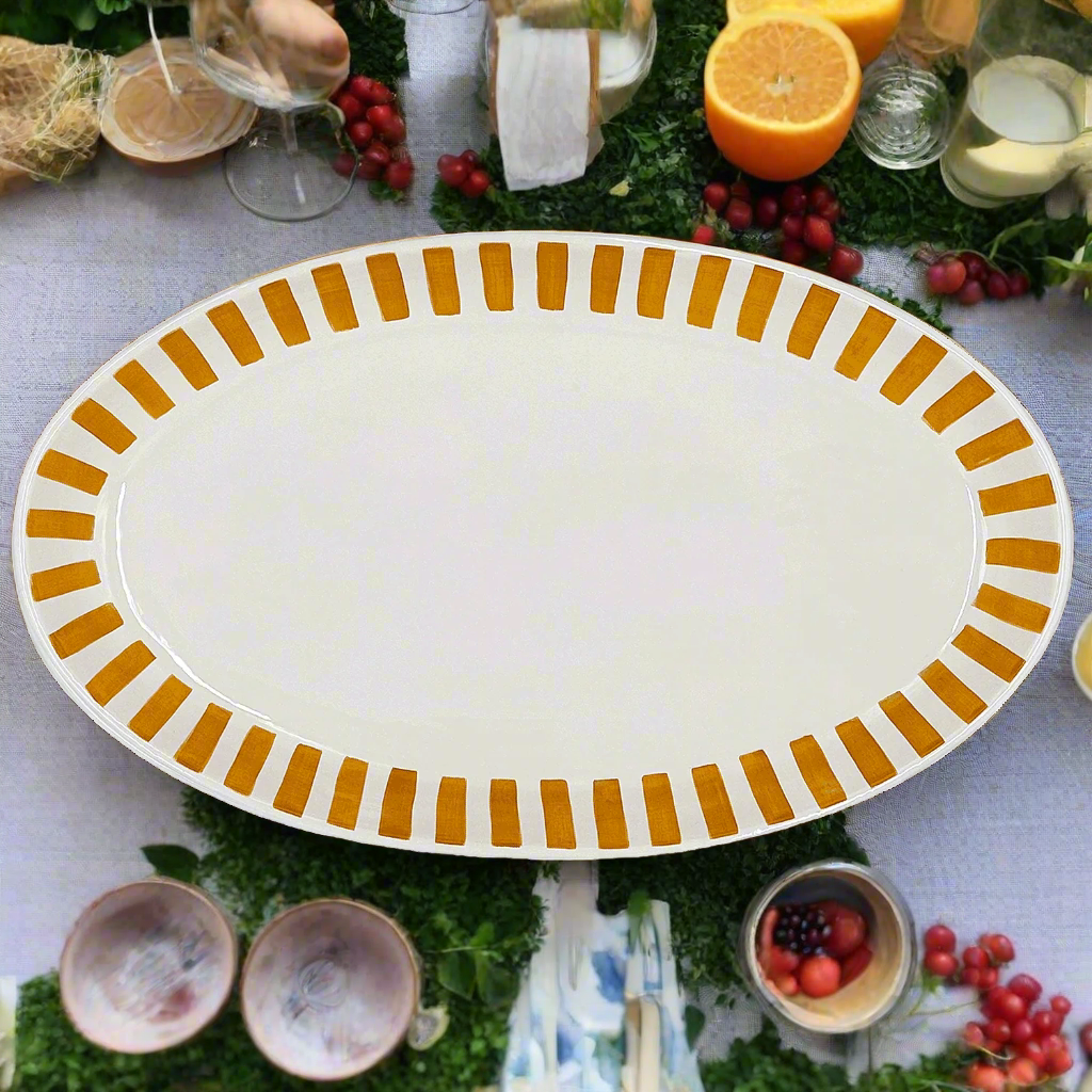 Large Yellow Stripes Oval Platter