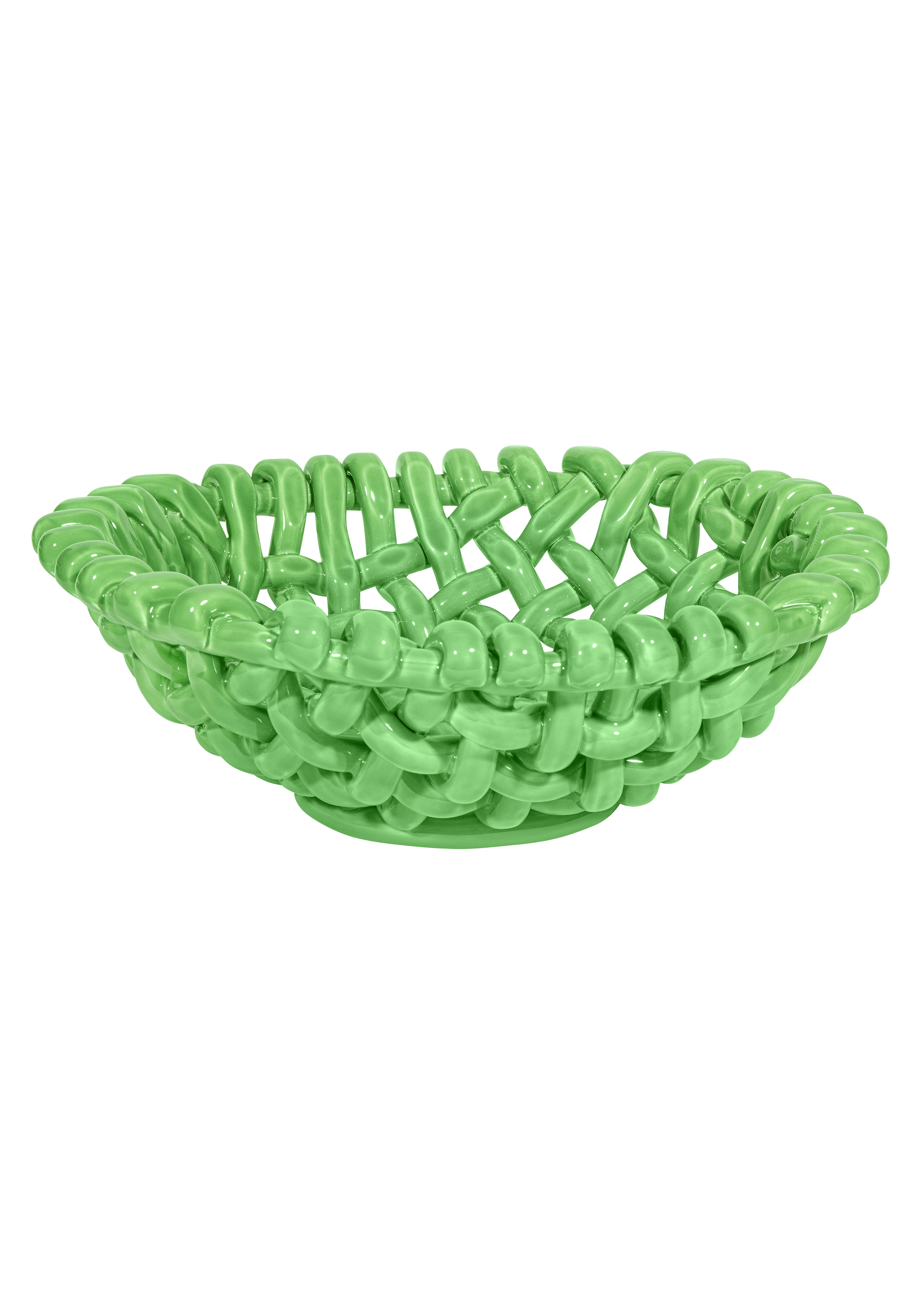 Large Apple Green Basketweave Bowl