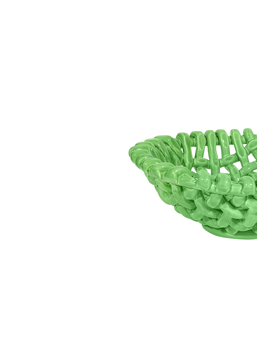 Large Apple Green Basketweave Bowl