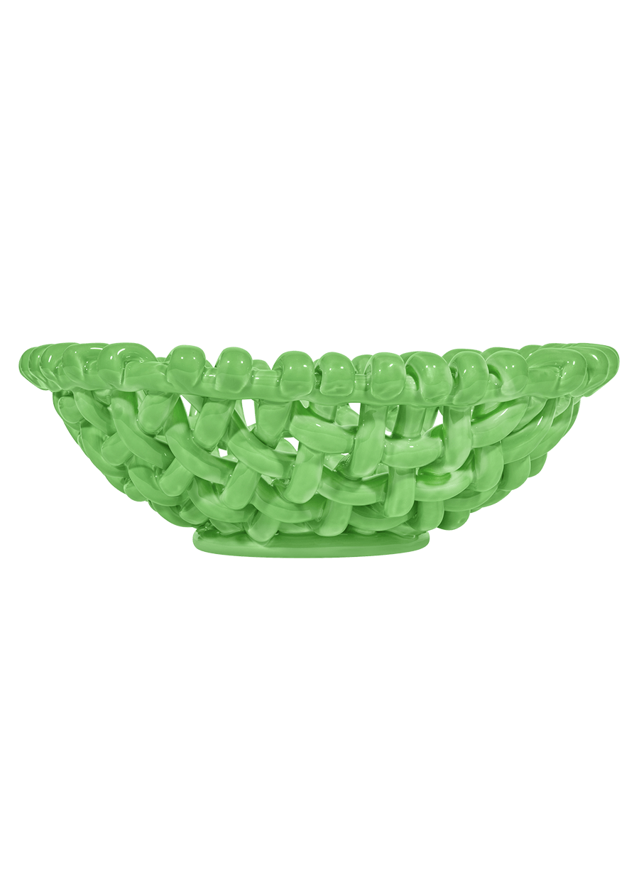 Large Apple Green Basketweave Bowl