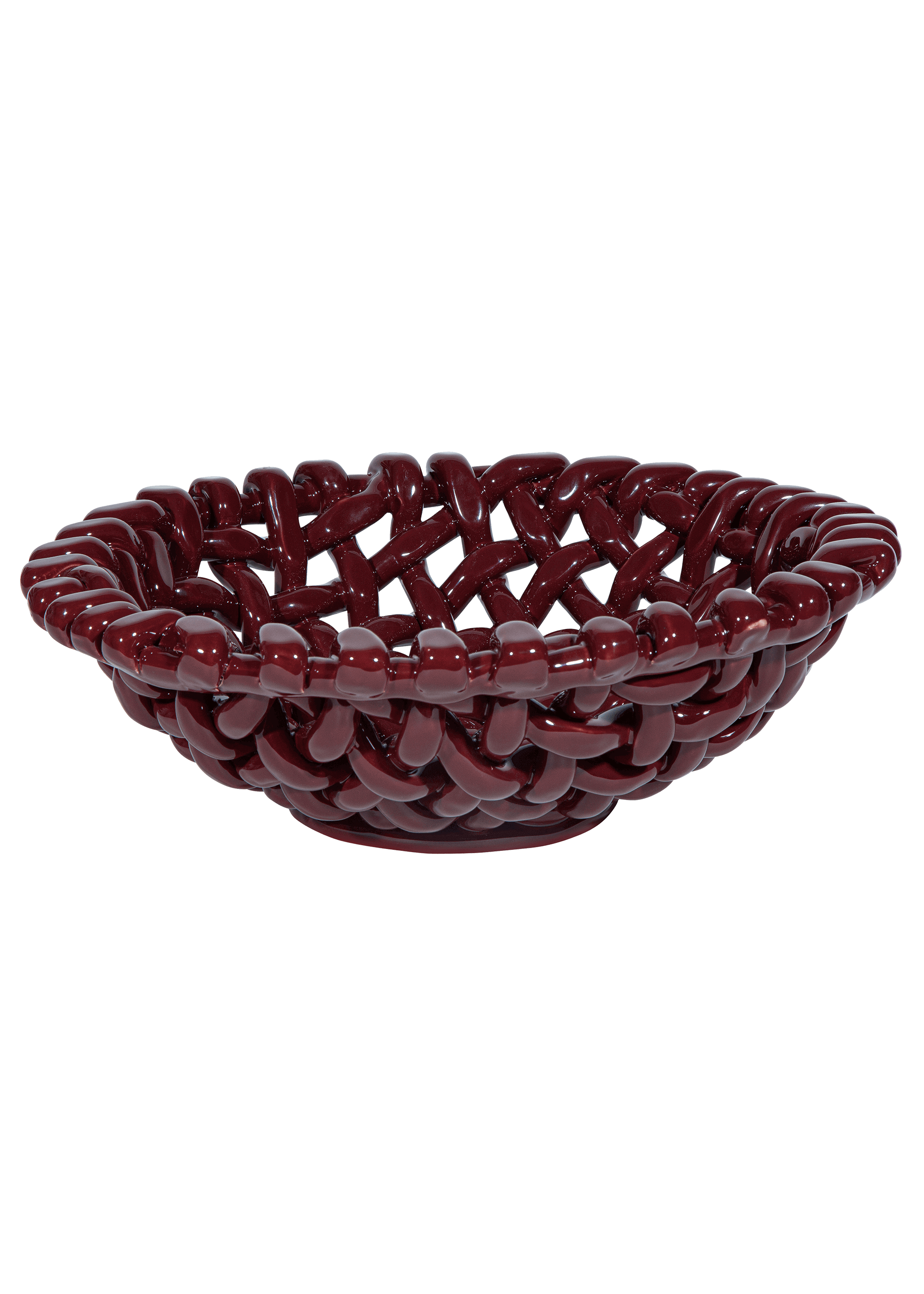 Large Burgundy Basketweave Bowl