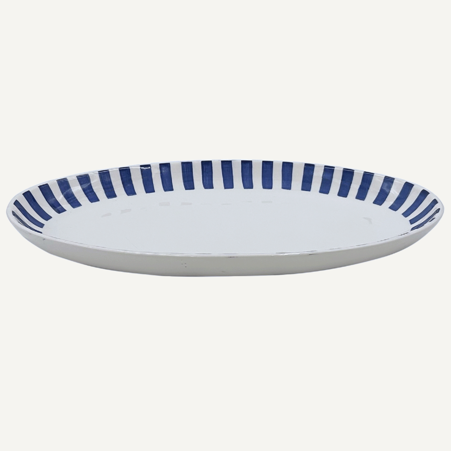 Large Navy Blue Stripes Oval Platter
