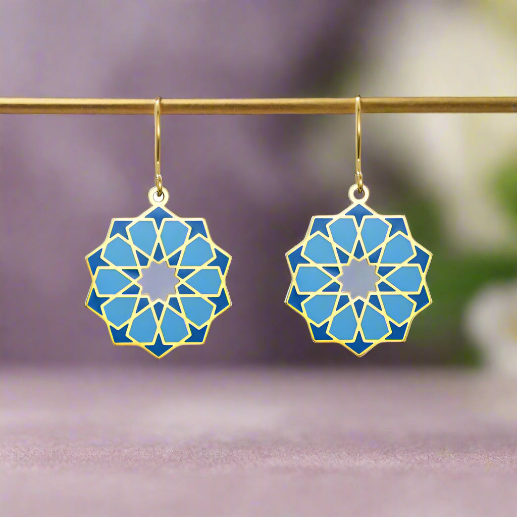 Moroccan Tiles Inspired Blue Earrings Siraj