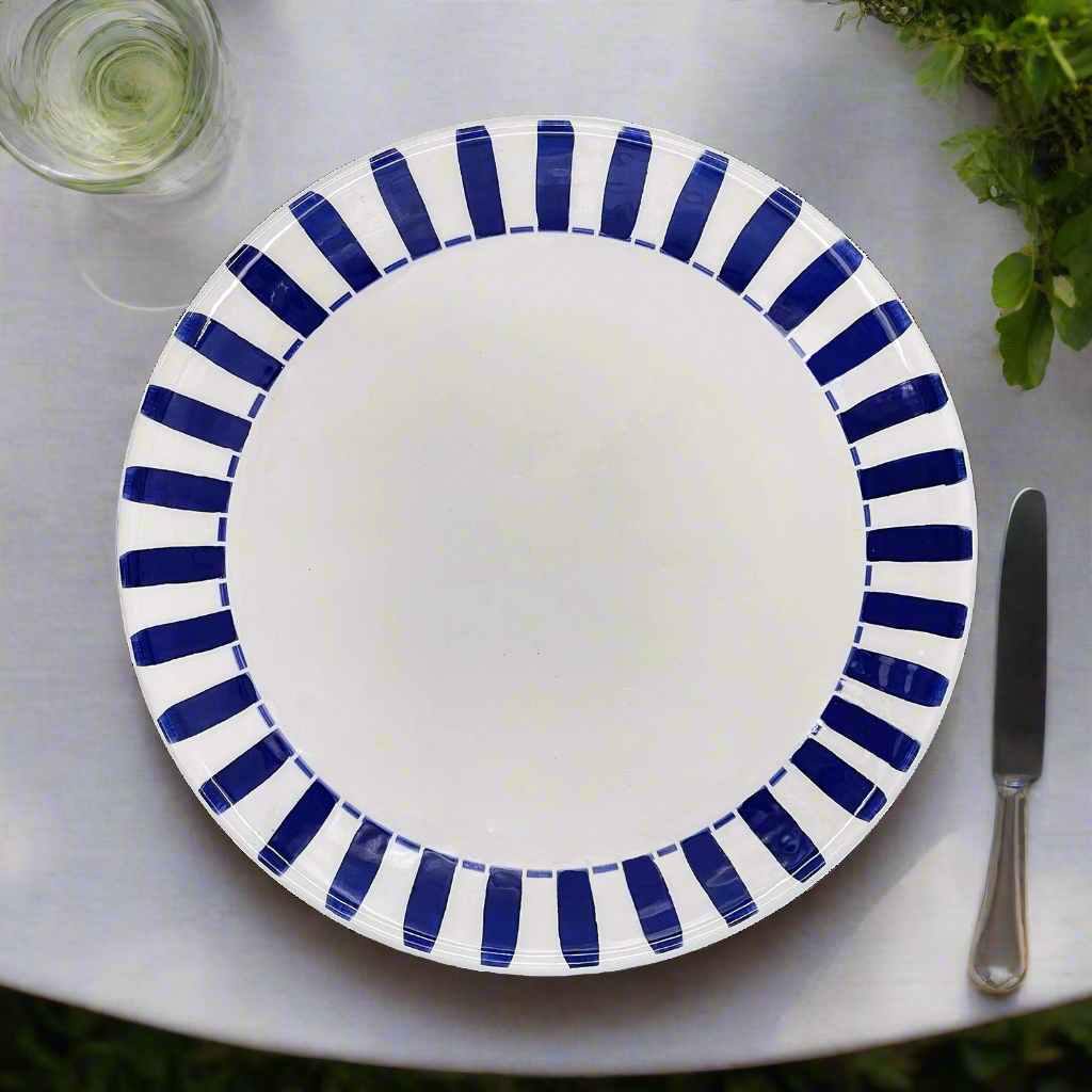Navy Blue Stripes Dinner Plate