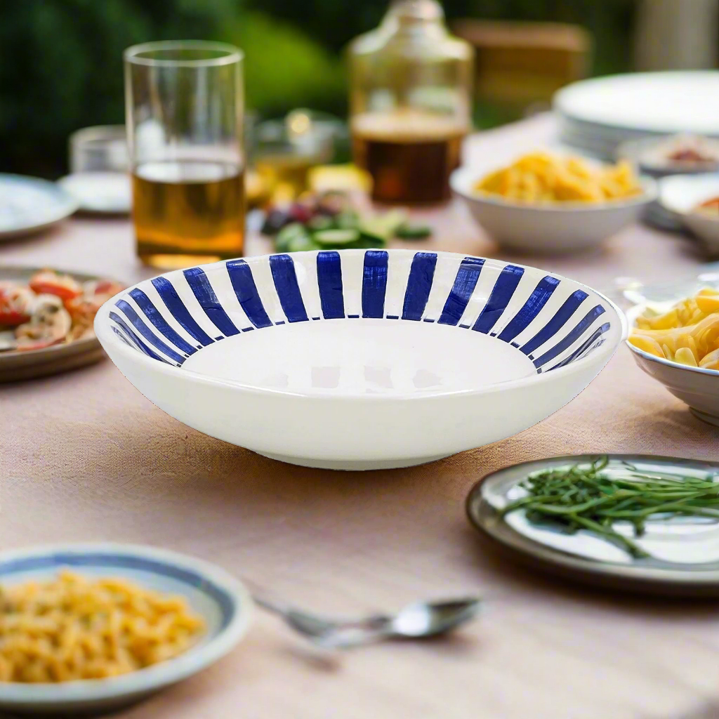 Navy Blue Stripes Pasta Bowl