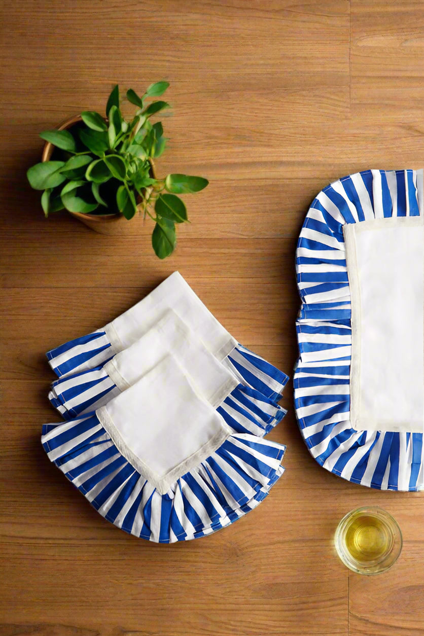 Electric Blue & White Centred Ruffle Napkins