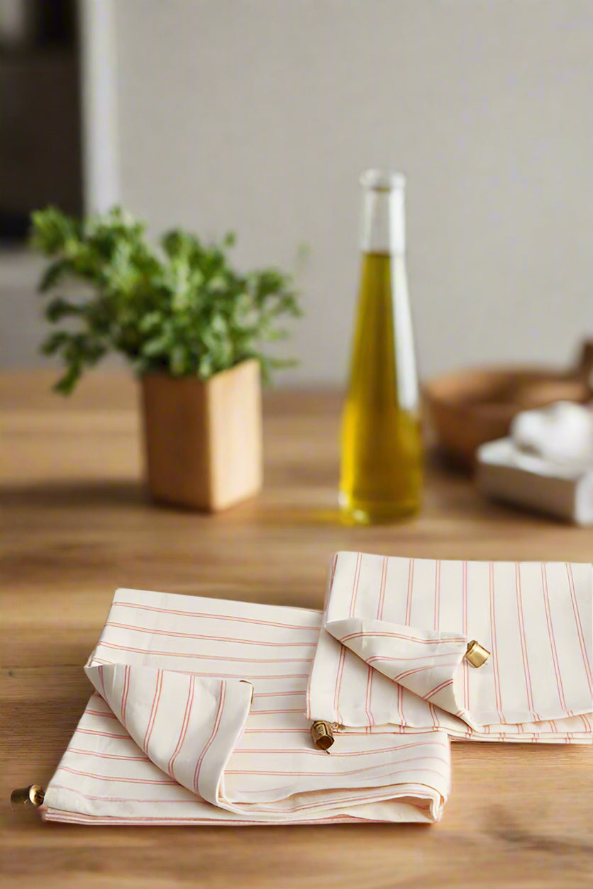 Stripe & Bell - Red & White Napkins
