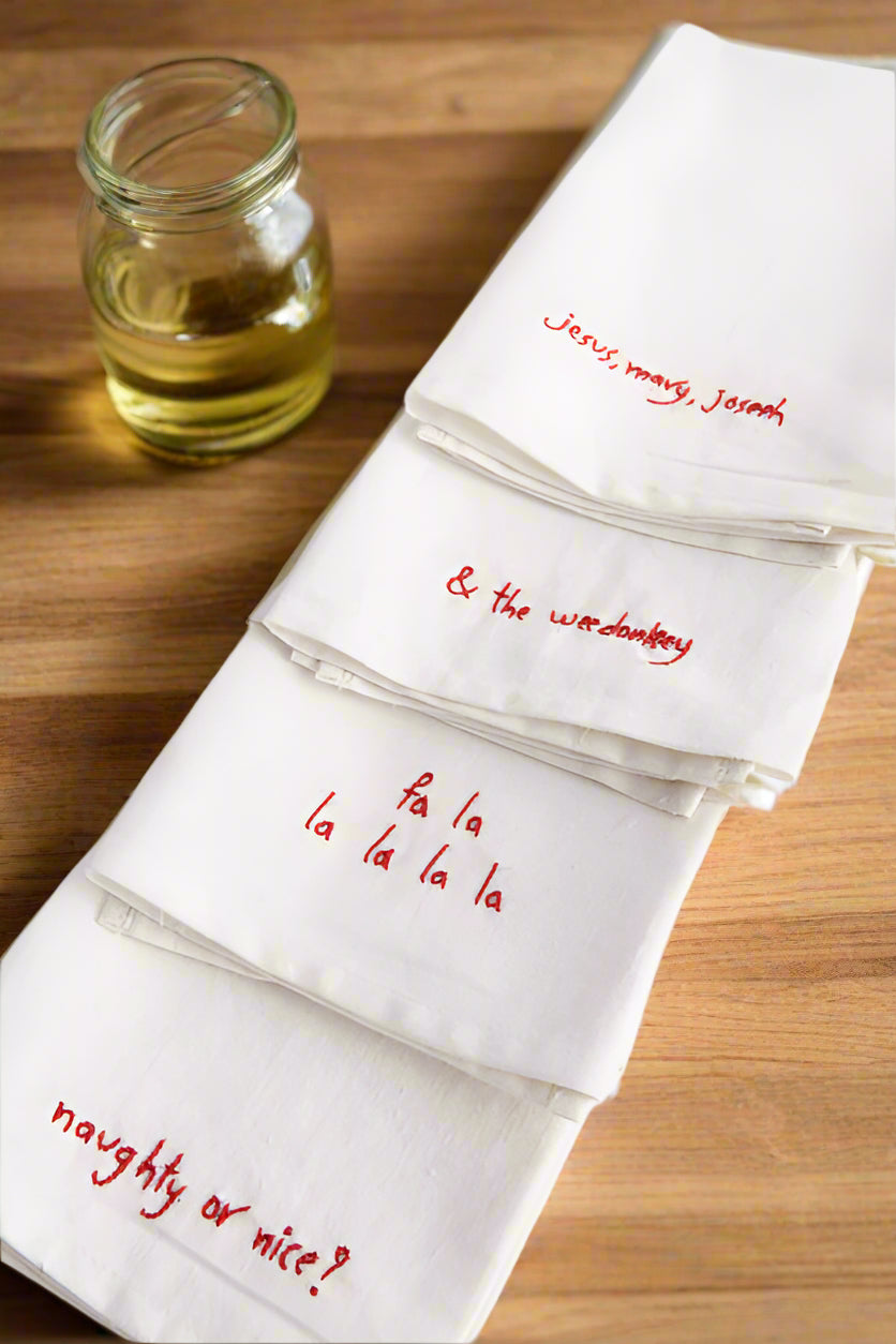 Hand Embroidered Christmas Napkins (Design 1)