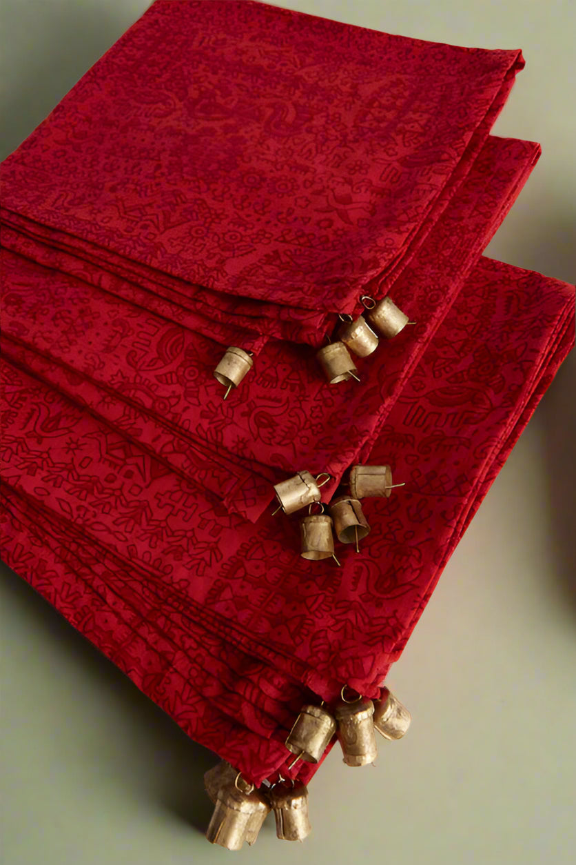 Red Printed Brass Bells Napkins