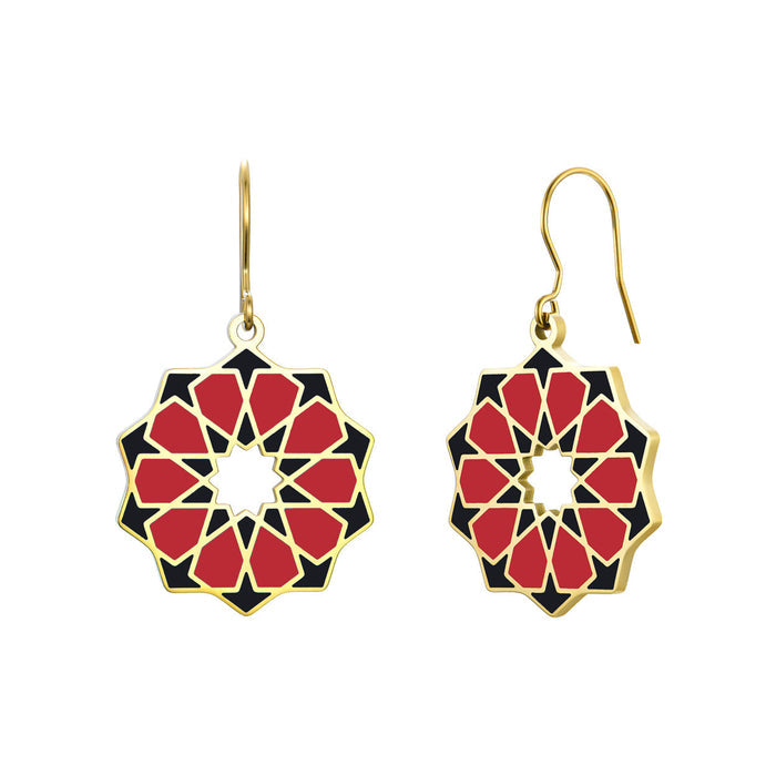 Geometric Gold Plated Dangling Earrings Siraj Red