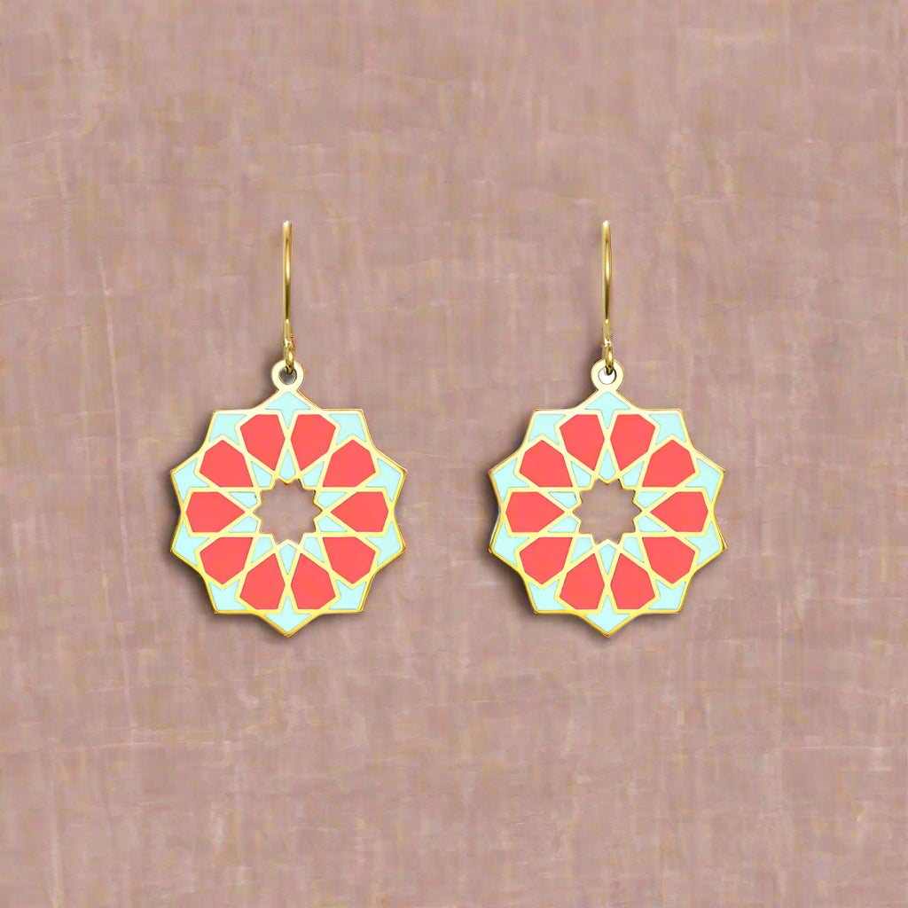 Rose Enamel Earrings Inspired By Islamic Patterns Siraj