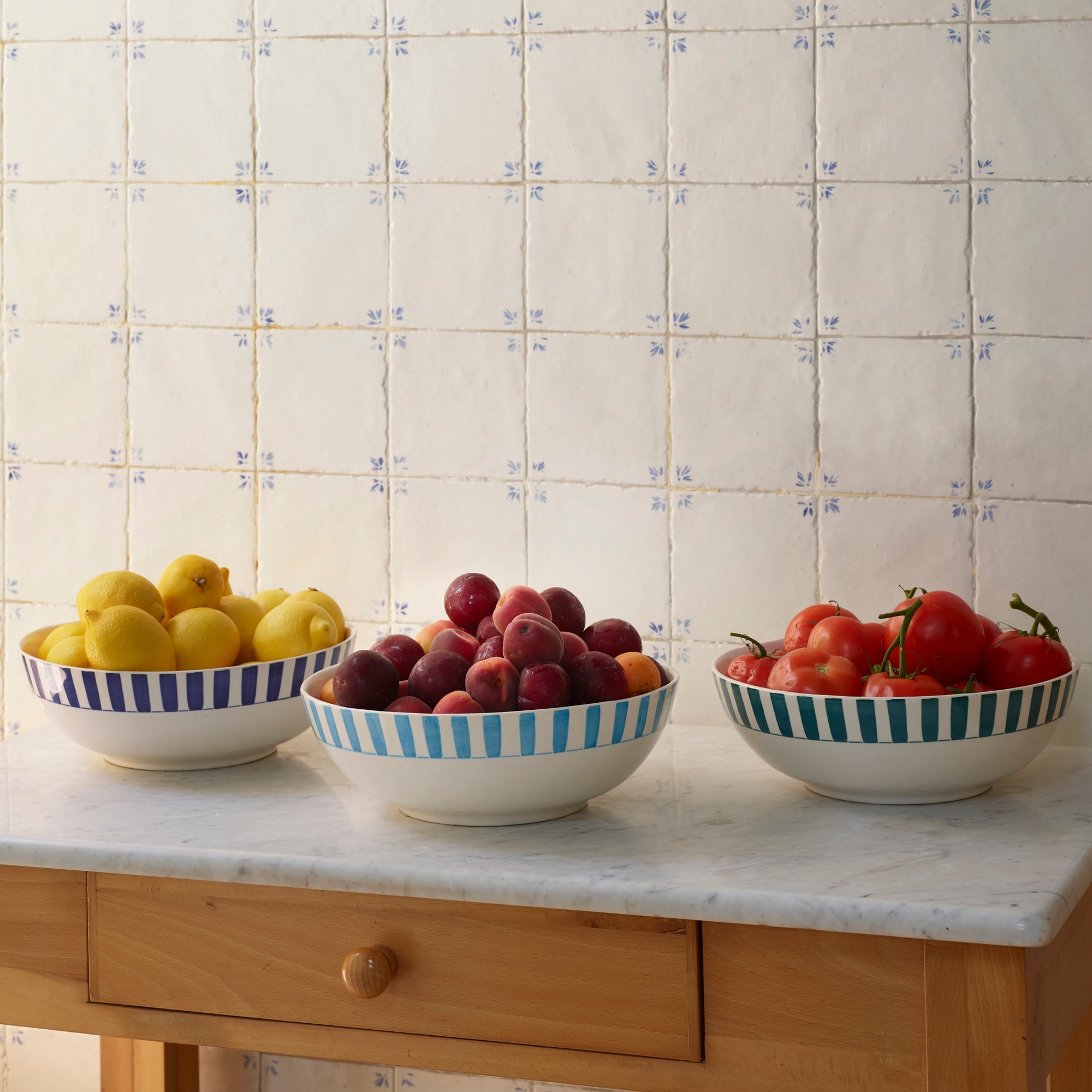 Light Blue Stripes Salad Bowl