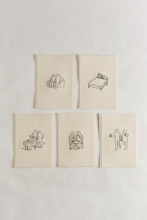 Hand Embroidered Couple Reading Card