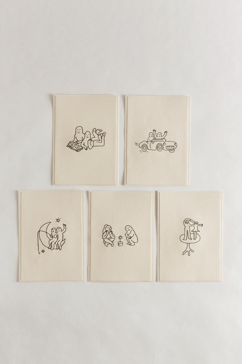 Hand Embroidered Couple Reading Card