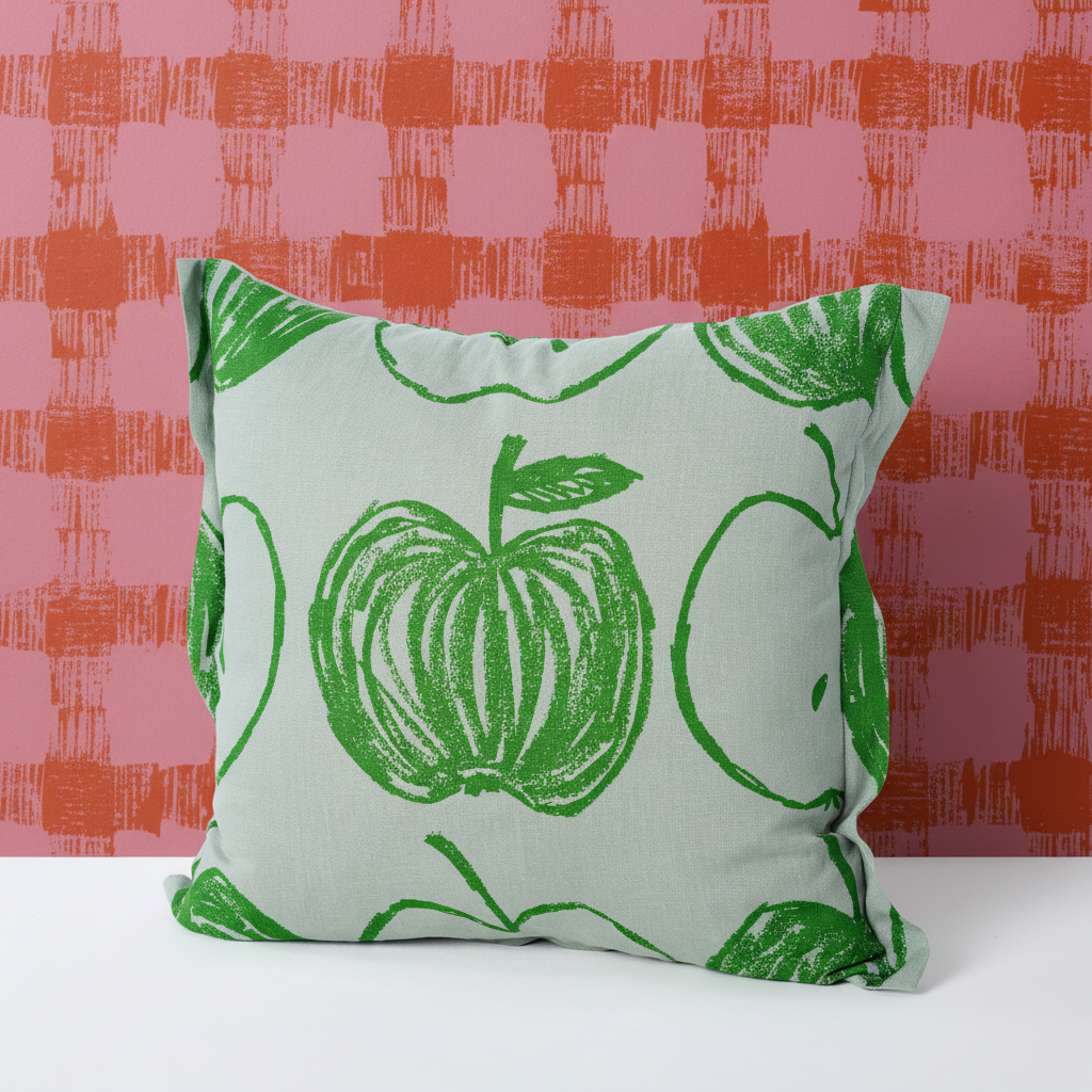 A is for Apple Cushion Aquamarine – Picnic Fruit Fool Wallpaper