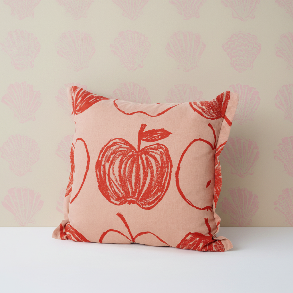 A is for Apple Cushion Pink – Pilgrim Marshmallow Wallpaper