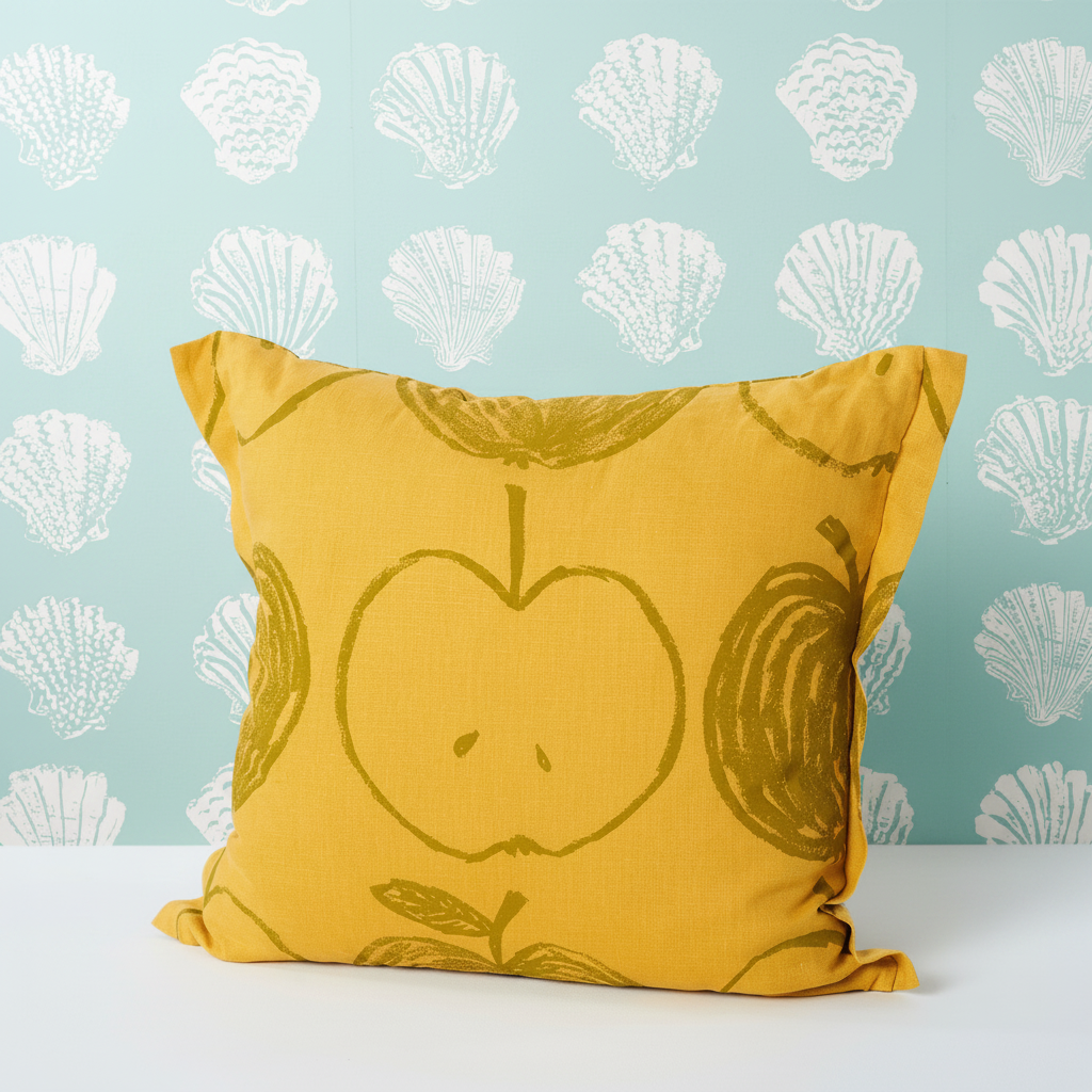 A is for Apple Cushion Yellow – Pilgrim Aqua Wallpaper
