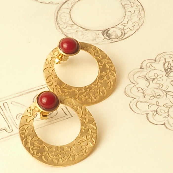 Alhambra Palace Inspired Gold Earrings With Red Detail