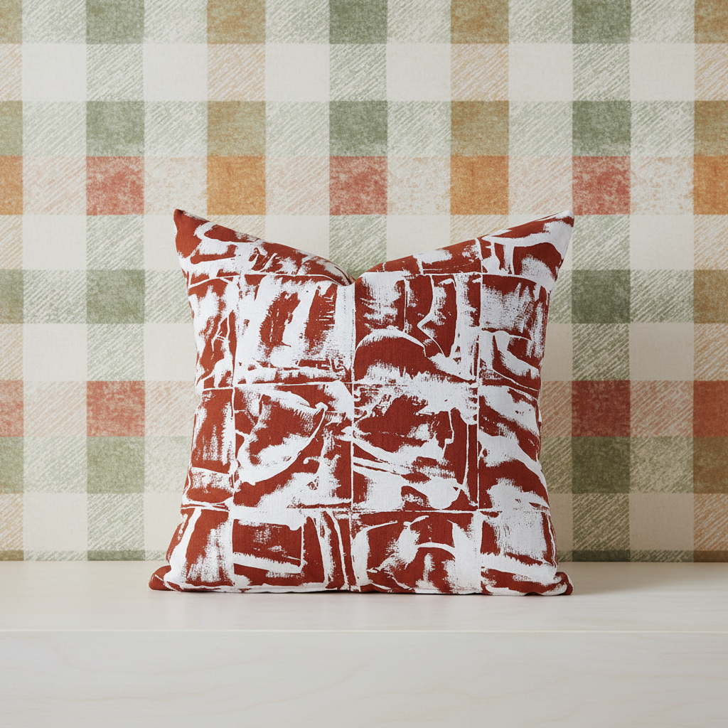 Bloc Cushion Terracotta – Picnic Field Wallpaper