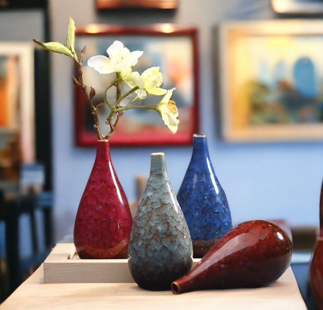 Small handmade kiln-fired "Ruby Blossom" vase