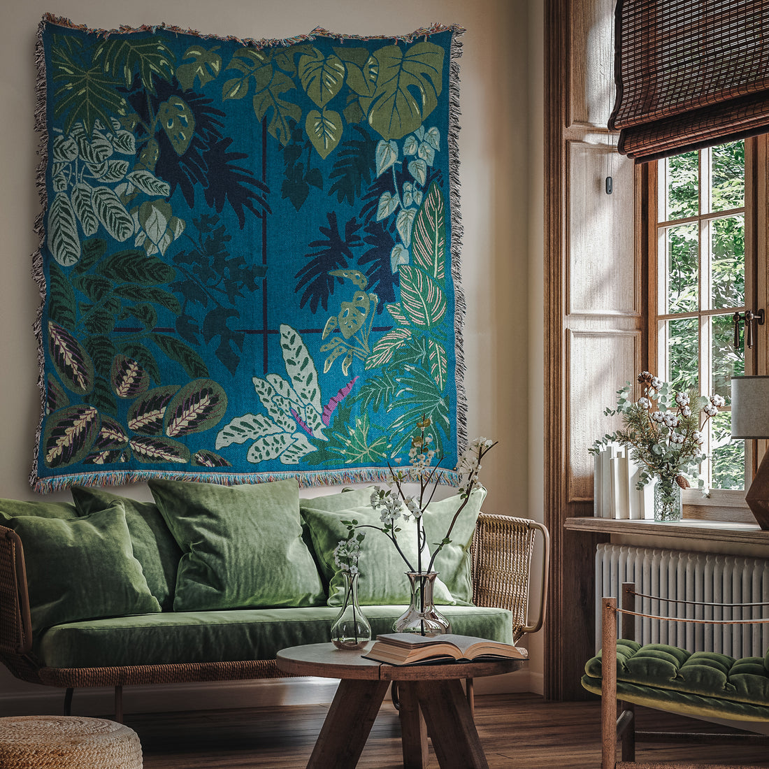 Indoor Jungle 'Window' Woven Blanket