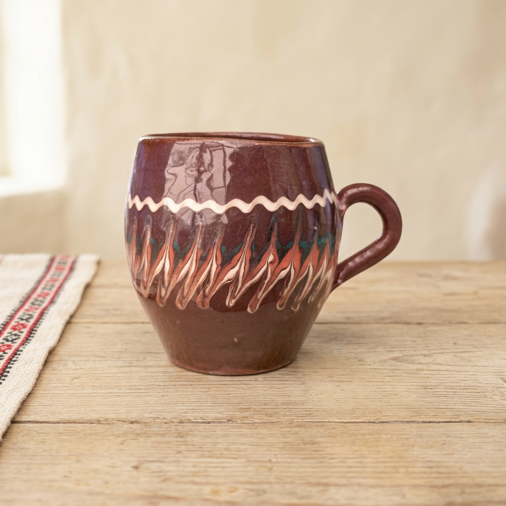 Dark Chocolate Barrel Mug in a Romanian-inspired farmhouse setting