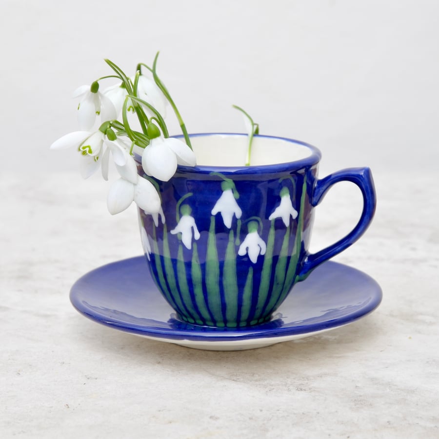 Snowdrop Cup and Saucer - Hand Painted - Perfectly Imperfect