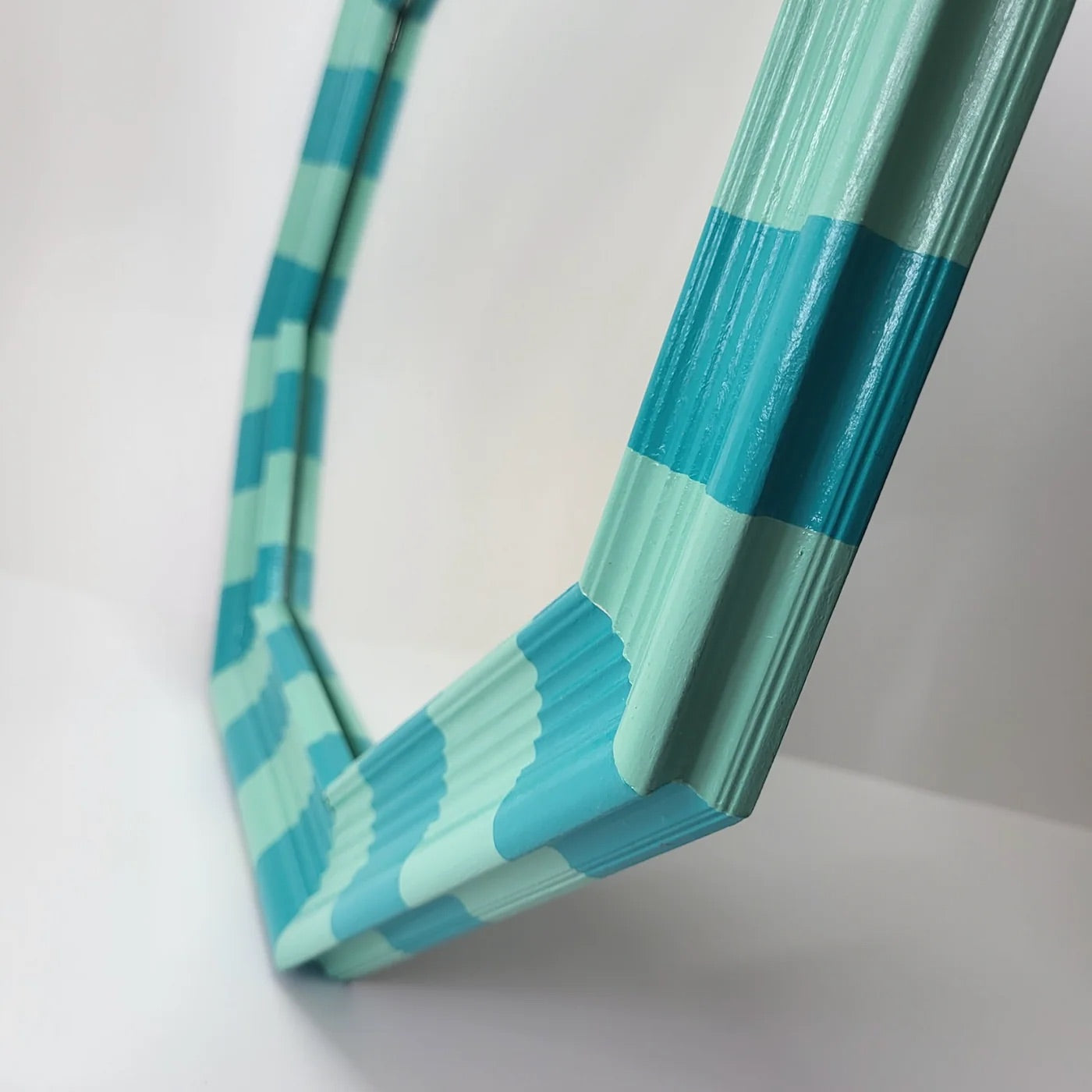 Hand-Painted Turquoise and Mint Stripe Hexagon Mirror
